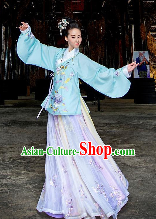 Ancient Chinese Ming Dynasty Clothing and Headpieces Complete Set for Women or Girls