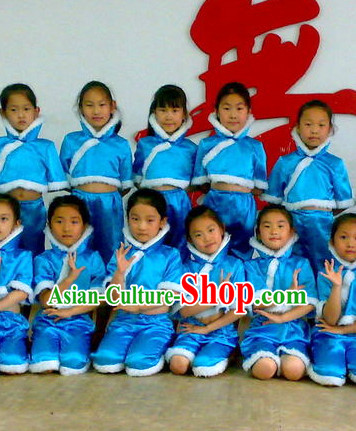 Blue Chinese Classical Folk Dance Costumes for Kids
