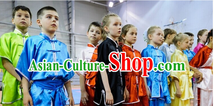 Top Mandarin Tai Chi Taiji Martial Arts Competition Uniforms Dresses Suits Outfits for Kids Children Boys Girls