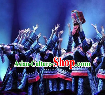 Chinese Folk Ethnic Dance Costumes and Headpieces for Women