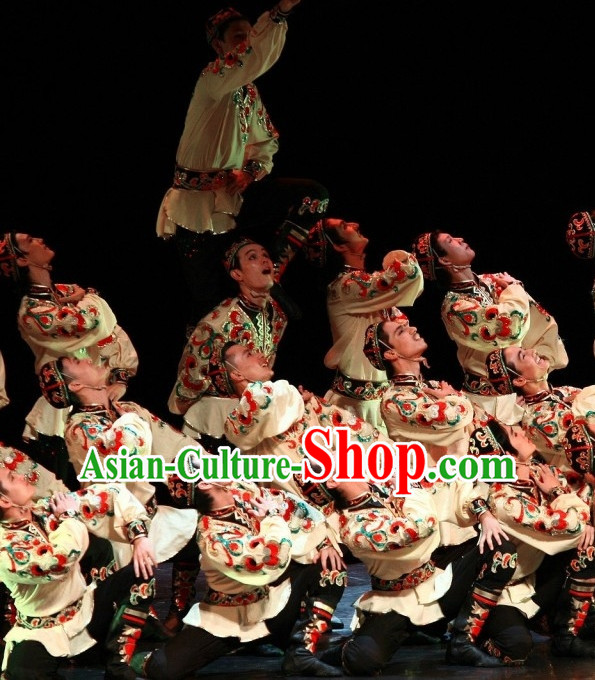 Chinese Folk Dance Costume and Headpieces for Men