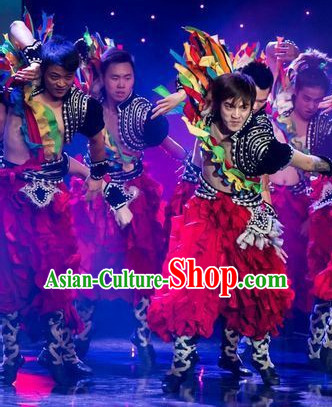Chinese Folk Dance Costume and Headpieces for Men