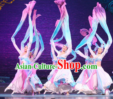 Ancient Chinese Classical Long Sleeves Dance Costumes and Headdress Complete Set for Women or Girls