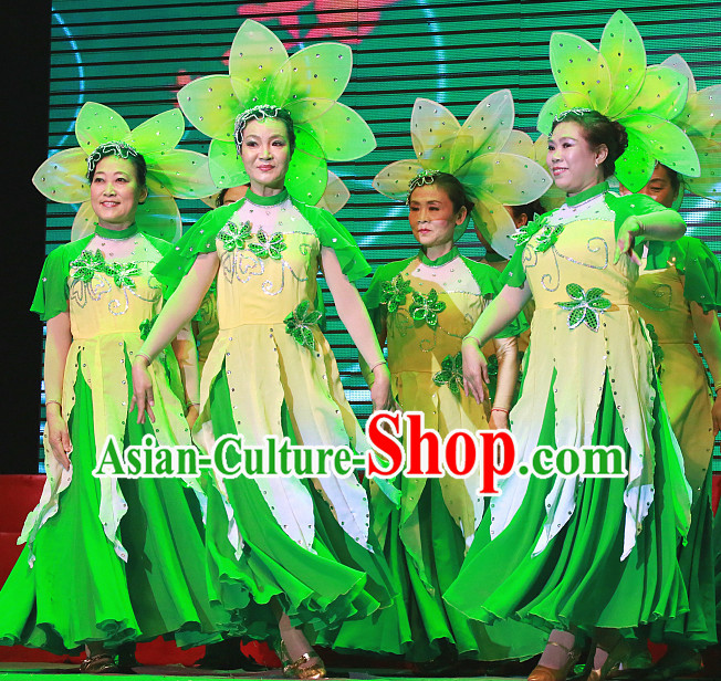 Chinese Classic Jasmine Flower Dance Costumes and Headdress Complete Set for Women