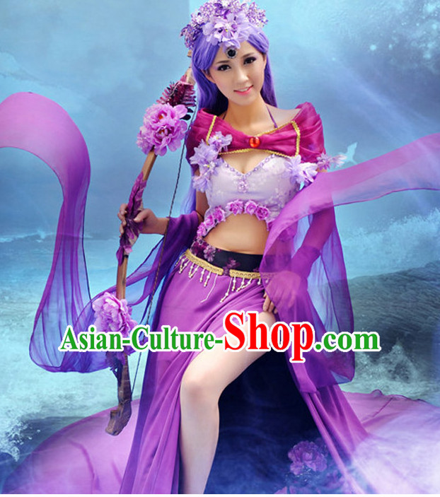 Chinese Ancient Purple Fairy Cosplay Costume and Headdress Complete Set for Women