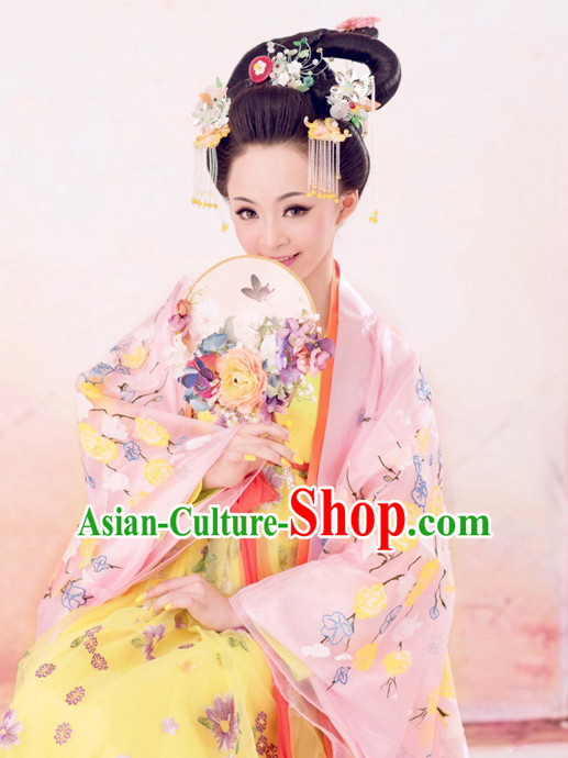 Chinese Ancient Princess Queen Dresses and Hair Jewelry Complete Set for Women