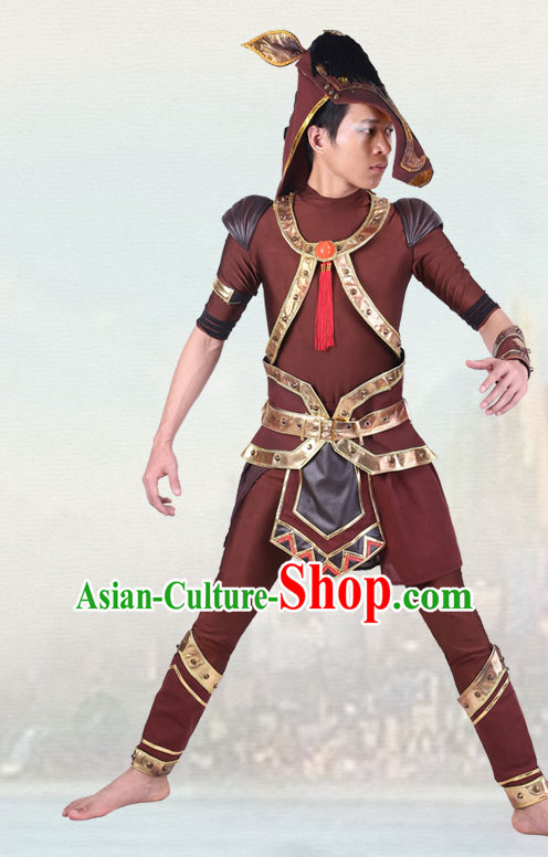 Chinese Traditional Animal Horse Dance Costumes Dancewear and Headpieces Complete Set for Men