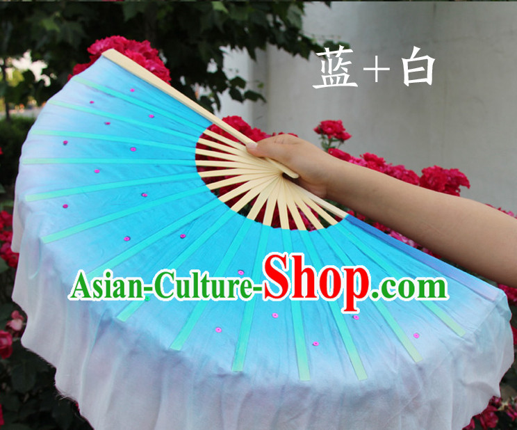 White and Blue Traditional Chinese Color Transition Pure Silk Dance Fan