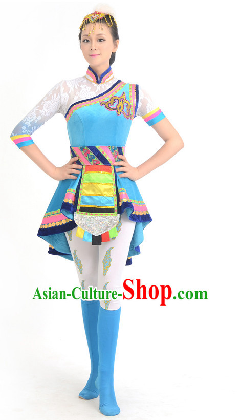 Traditional Chinese Ethnic Tibetan Dance Costumes Custom Dance Costume Folk Dancing Chinese Dress Cultural Dances and Headdress Complete Set