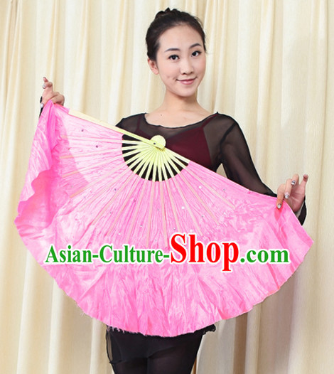 Traditional Chinese Pink Pure Silk Dance Fan with Sequins