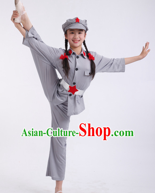 Chinese Competition Army Dance Costumes Kids Dance Costumes Folk Dances Ethnic Dance Fan Dance Dancing Dancewear for Children