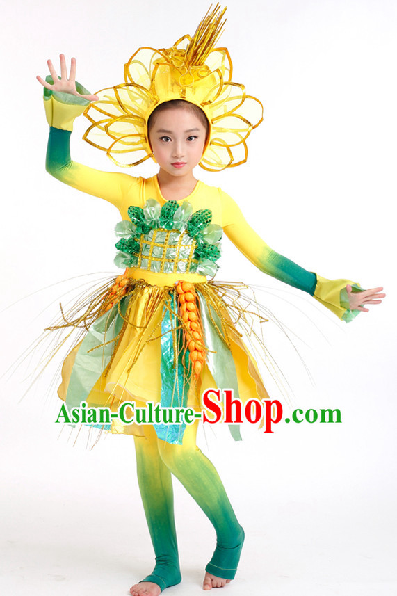 Chinese Competition Stage Dance Costumes Kids Dance Costumes Folk Dances Ethnic Dance Fan Dance Dancing Dancewear for Children