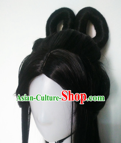 Traditional Chinese Princess Queen Long Black Wigs