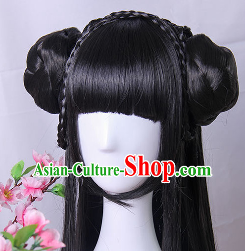 Traditional Chinese Princess Queen Empress Long Black Wigs