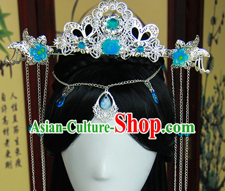Traditional Chinese Princess Queen Empress Long Black Wigs and Hair Jewelry Hairpieces