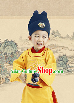 Ancient Chinese Emperor Clothing and Hat Complete Set for Children Kids