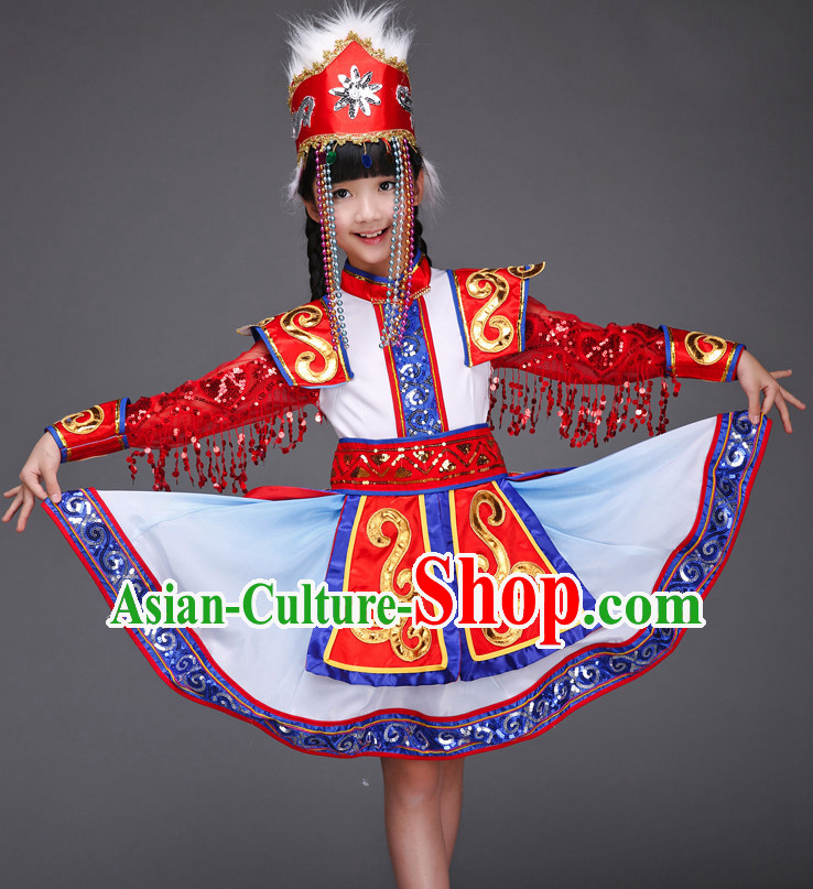 Ancient Chinese Dance Costume and Hat for Children Kids Girls
