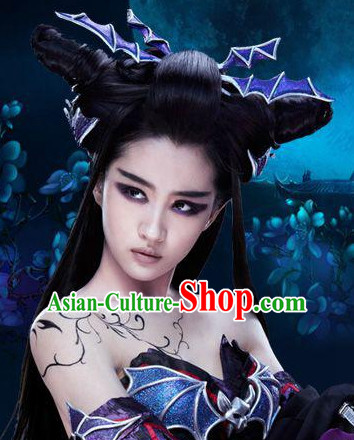 Ancient Chinese Fairy Black Long Wigs and Hair Jewelry Hairpieces