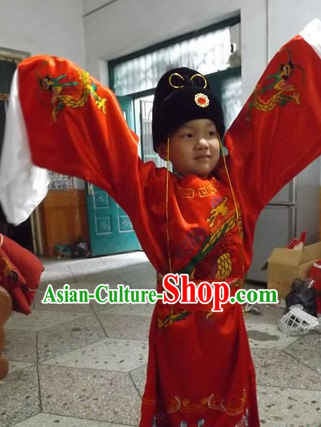 Ancient Chinese Bodyguard Swordsman Costume and Hat Complete Set for Kids Children