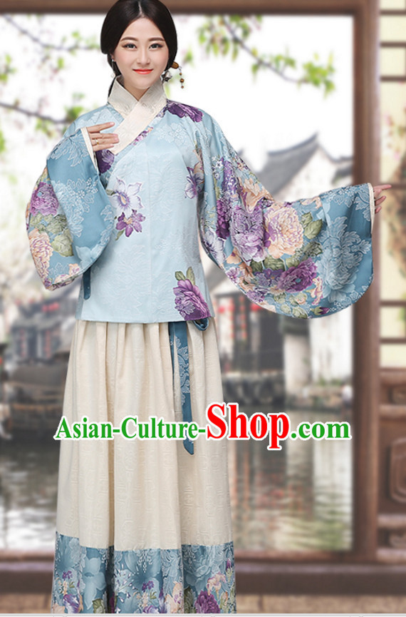 Asian Chinese Ming Dynasty Long Dresses Hanfu Costume Clothing Chinese Robe Chinese Kimono for Women