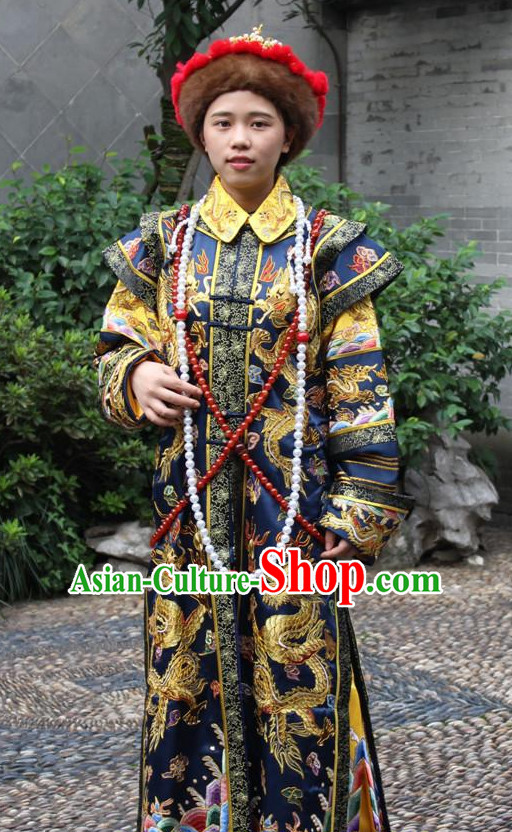 Asian Chinese Empress Queen Long Dresses Hanfu Costume Clothing Chinese Robe Chinese Kimono and Crown Complete Set for Women