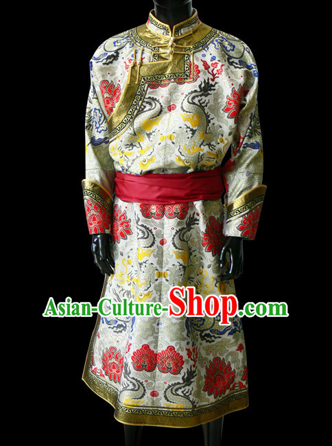 Chinese Mongolian People Genghis Khan Yuan Dynasty Mongolians Dance Costumes Emperor Prince Clothing Dress Garment Complete Set for Men Boys