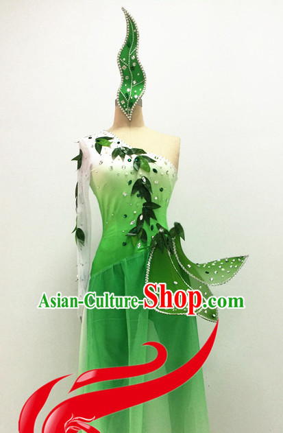 Chinese Folk Spring Dance Costumes and Hair Accessories Complete Set for Women