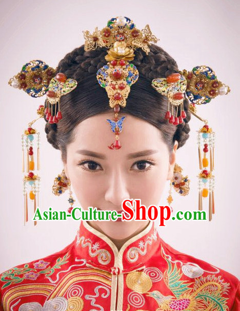 Handmade Classical Asian Chinese Wedding Hair Accessories Fascinators Hair Sticks Hairpins Hair Bows Hair Pieces Bridal Hair Clips