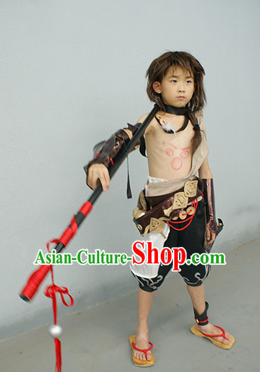 Chinese Superhero Beggar Group Cosplay Costumes Accessories and Hat Complete Set for Kids