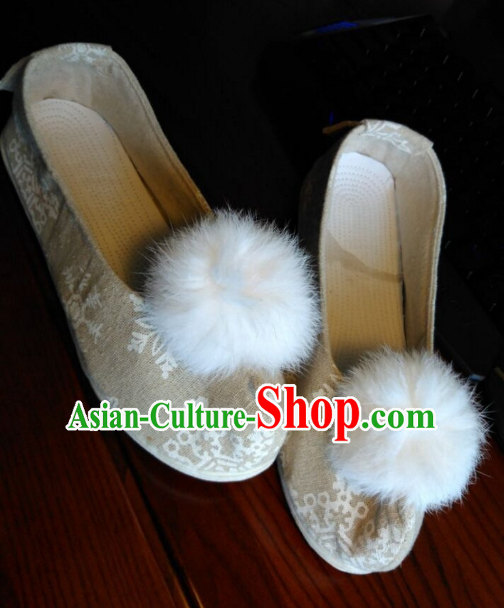 Handmade Classical Bow Shoes with White Balls for Women and Girls