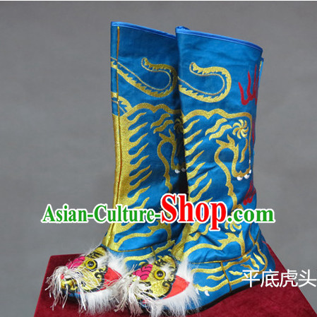Blue Chinese Traditional Bian Lian Mask Change Tiger Head Boots
