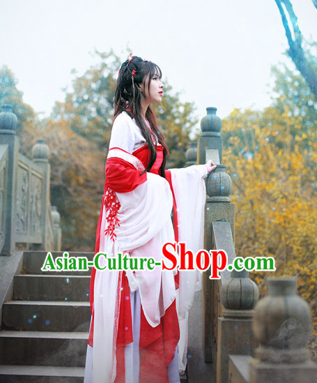 Top Chinese Ancient Red Princess Costumes and Hair Accessories Complete Set