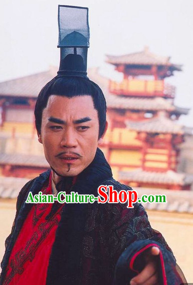 Han Dynasty Chinese Classic Type of Imperial Emperor Black Wigs and Coronet for Men