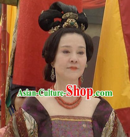 the Tang Dynasty Hairstyles Palace Queen Black Wigs and Hair Accessories for Women or Girls