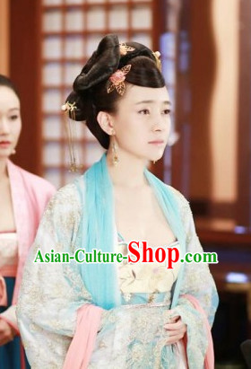 Ancient Chinese Imperial Beauties Empress Black Wigs and Hair Styling Accessories Gold Hair Clips