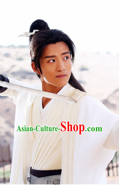 Ancient Chinese Fashion Black Long Wigs and Hair Accessory for Men or Boys