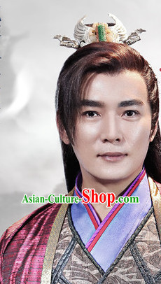 Ancient Chinese Fashion Kung Fu Master Prince Black Long Wigs and Hair Accessory for Men or Boys