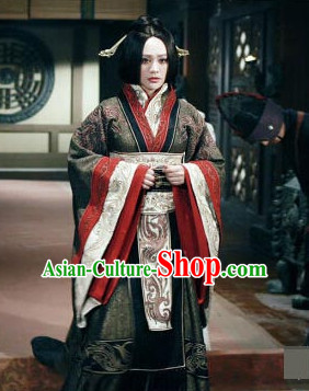 Ancient Chinese Style Empress Authentic Clothes Culture Costume Han Dresses Traditional National Dress Clothing and Headwear Complete Set for Women Girls