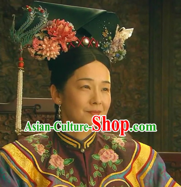 Qing Dynasty Traditional Chinese Imperial Palace Traditional Queen Hat Headwear Headgear Hair Accessories Headdress for Women Girls