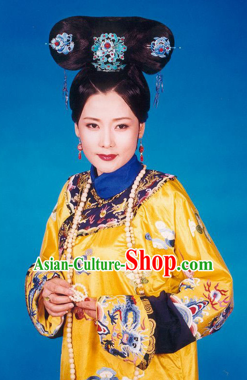 Qing Dynasty Imperial Palace Traditional Chinese Empress Style Black Long Wig Wigs and Hair Accessories for Women Girls