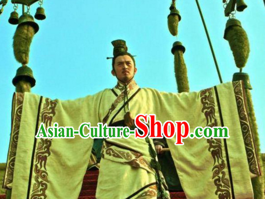 Ancient Chinese Style Authentic Emperor Clothes Culture Costume Han Dresses Traditional National Dress Clothing and Headwear Complete Set for Men Boys