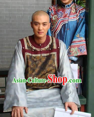 Qing Chinese Style Authentic Prince Clothes Culture Costume Han Dresses Traditional National Dress Clothing and Headwear Complete Set for Men Boys