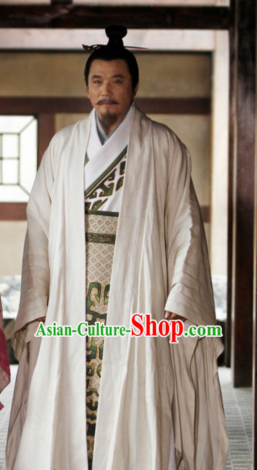 Ancient Chinese Style Hanfu Long Robe Dress Authentic Clothes Culture Costume Han Dresses Traditional National Dress Clothing and Headwear Complete Set for Men