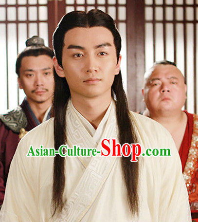 Ancient Chinese Traditional Style Long Black Hair Wigs for Handsome Men