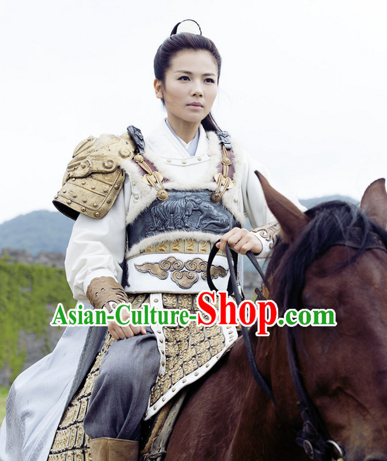 Ancient Chinese Style Female General Armor Dress Authentic Clothes Culture Costume Han Dresses Traditional National Dress Clothing and Headdress Complete Set