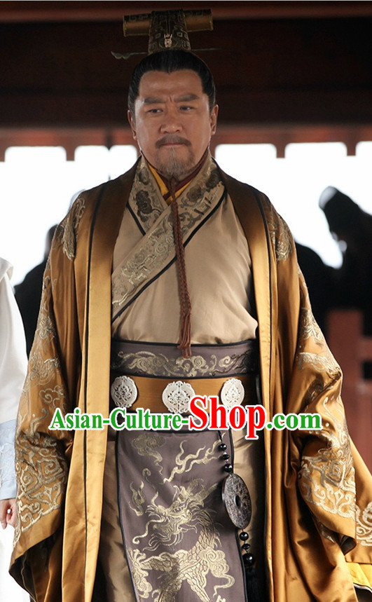 Ancient Chinese Style Emperor Dress Authentic Clothes Culture Costume Han Dresses Traditional National Dress Clothing and Headdress Complete Set