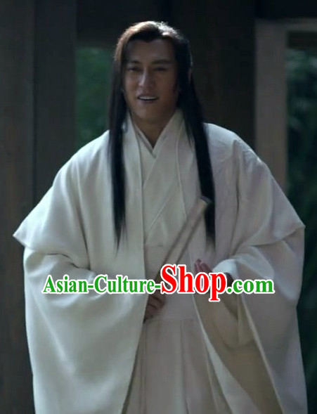 Ancient Chinese Style Wise Men Costume Dress Authentic Clothes Culture Han Dresses Traditional National Dress Clothing and Headdress Complete Set