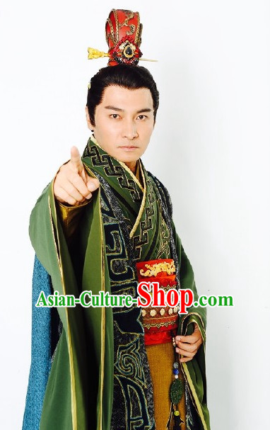 Ancient Chinese Style Emperor Costumes Dress Authentic Clothes Culture Han Dresses Traditional National Dress Clothing and Headdress Complete Set