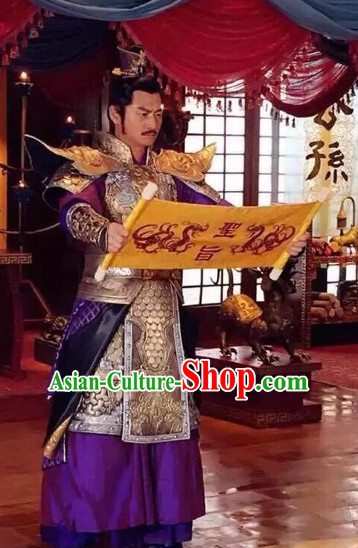 Ancient Chinese Style Emperor Costumes Dress Authentic Clothes Culture Han Dresses Traditional National Dress Clothing and Headdress Complete Set
