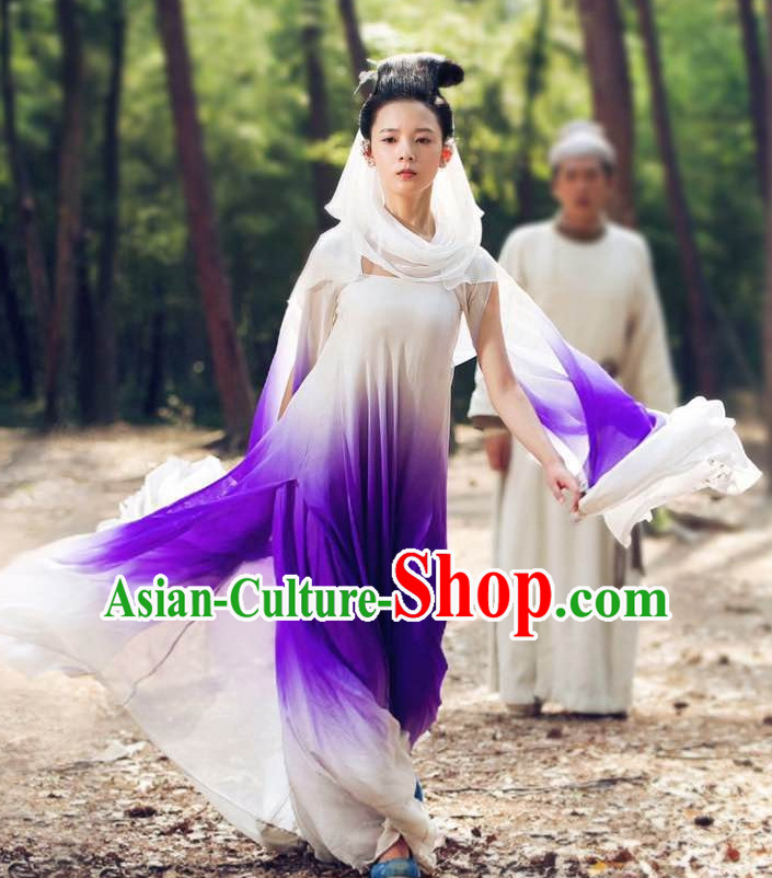 Ancient Chinese Style Fairy Hanfu Costumes Dress Authentic Clothes Culture Han Dresses Traditional National Dress Clothing and Headpieces Complete Set